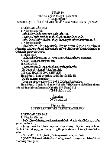 Kế hoạch bài dạy Lớp 5 - Tuần 10 - Năm học 2023-2024 - Hoàng Thị Trang