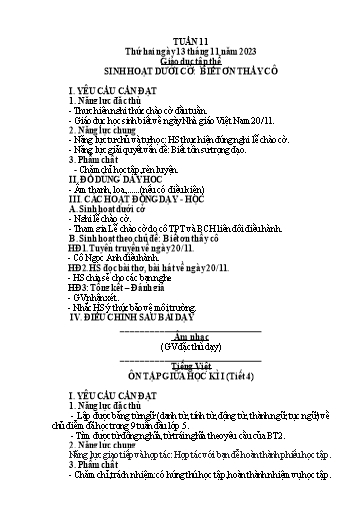 Kế hoạch bài dạy Lớp 5 - Tuần 11 - Năm học 2023-2024 - Hoàng Thị Trang