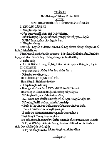 Kế hoạch bài dạy Lớp 5 - Tuần 11 - Năm học 2023-2024 - Hoàng Xuân Bách