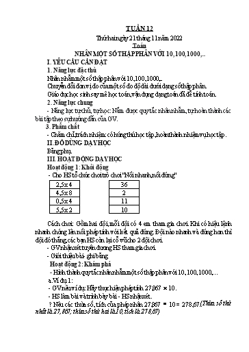 Kế hoạch bài dạy Lớp 5 - Tuần 12 - Năm học 2022-2023 - Hoàng Xuân Bách