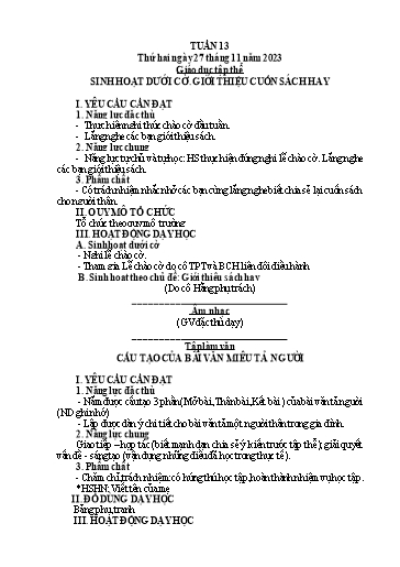 Kế hoạch bài dạy Lớp 5 - Tuần 13 - Năm học 2023-2024 - Hoàng Thị Trang