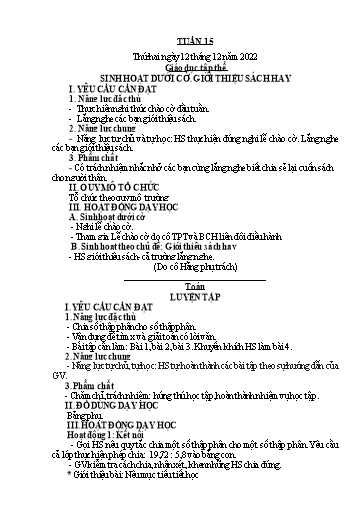 Kế hoạch bài dạy Lớp 5 - Tuần 15 - Năm học 2022-2023 - Hoàng Xuân Bách