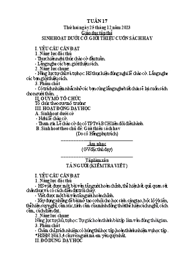 Kế hoạch bài dạy Lớp 5 - Tuần 17 - Năm học 2023-2024 - Hoàng Thị Trang