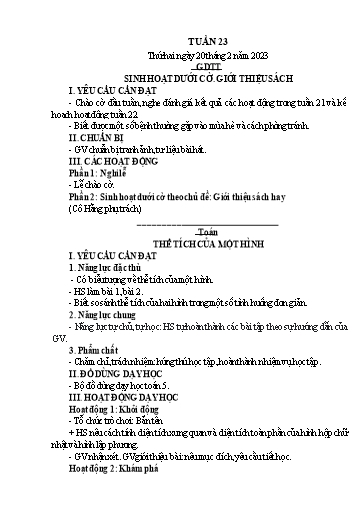 Kế hoạch bài dạy Lớp 5 - Tuần 23 - Năm học 2022-2023 - Hoàng Xuân Bách