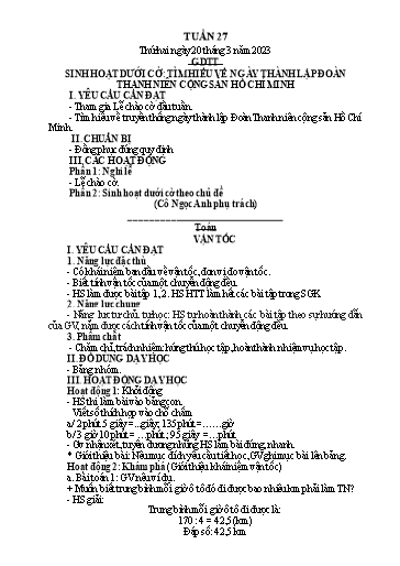 Kế hoạch bài dạy Lớp 5 - Tuần 27 - Năm học 2022-2023 - Hoàng Xuân Bách
