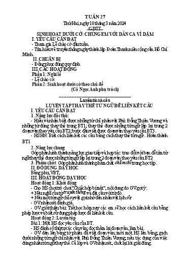 Kế hoạch bài dạy Lớp 5 - Tuần 27 - Năm học 2023-2024 - Hoàng Xuân Bách