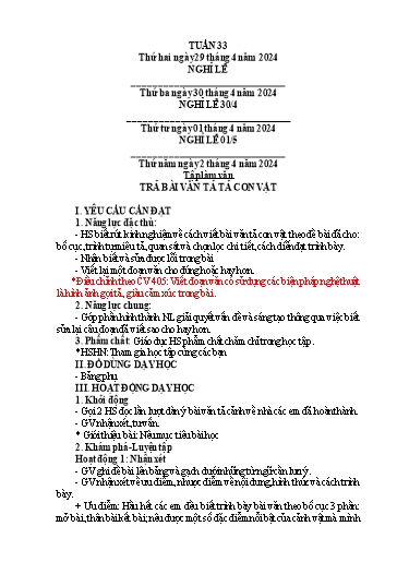 Kế hoạch bài dạy Lớp 5 - Tuần 33 - Năm học 2023-2024 - Hoàng Thị Trang