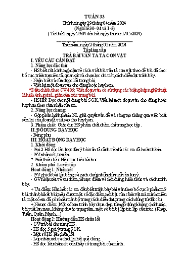 Kế hoạch bài dạy Lớp 5 - Tuần 33 - Năm học 2023-2024 - Hoàng Xuân Bách