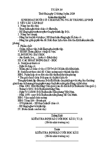 Kế hoạch bài dạy Lớp 5 - Tuần 35 - Năm học 2023-2024 - Hoàng Xuân Bách