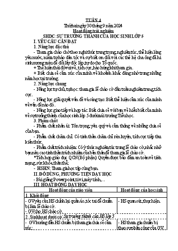 Kế hoạch bài dạy Lớp 5 - Tuần 4 - Năm học 2024-2025 - Hoàng Xuân Bách