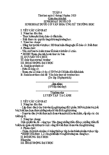 Kế hoạch bài dạy Lớp 5 - Tuần 5 - Năm học 2023-2024 - Hoàng Thị Trang