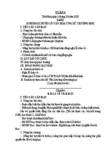 Kế hoạch bài dạy Lớp 5 - Tuần 5 - Năm học 2023-2024 - Hoàng Xuân Bách
