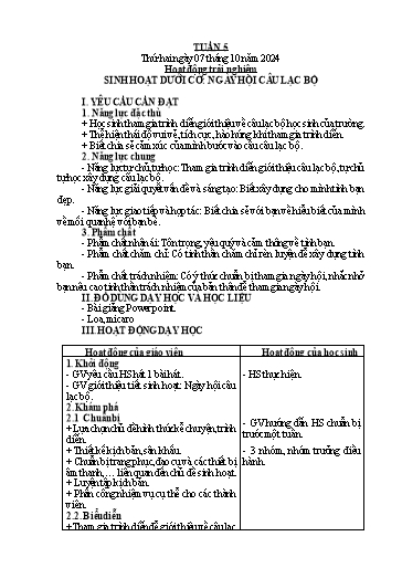 Kế hoạch bài dạy Lớp 5 - Tuần 5 - Năm học 2024-2025 - Hoàng Thị Trang