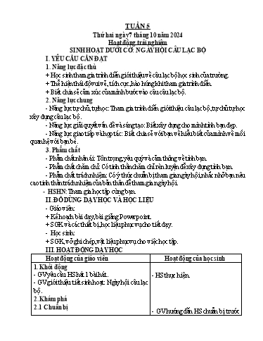 Kế hoạch bài dạy Lớp 5 - Tuần 5 - Năm học 2024-2025 - Hoàng Xuân Bách
