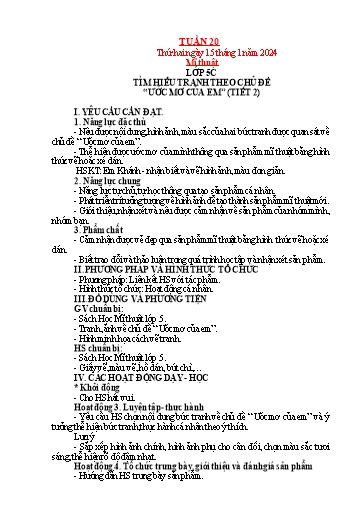 Kế hoạch bài dạy Mỹ thuật + Công nghệ + Kỹ thuật Tiểu học - Tuần 20 - Năm học 2023-2024 - Trần Thị Thu