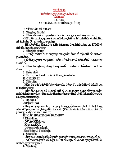 Kế hoạch bài dạy Mỹ thuật + Công nghệ Tiểu học - Tuần 33 - Năm học 2023-2024 - Trần Thị Thu