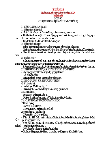 Kế hoạch bài dạy Mỹ thuật + Kỹ thuật + Công nghệ Tiểu học - Tuần 28 - Năm học 2023-2024 - Trần Thị Thu