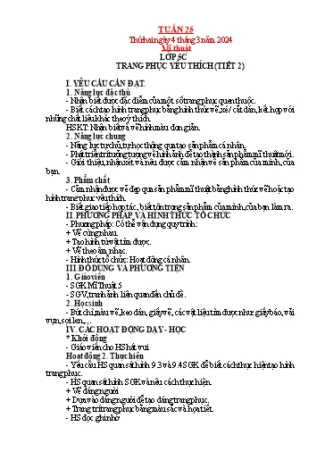 Kế hoạch bài dạy Mỹ thuật + Kỹ thuật + Công nghệ Tiểu học - Tuần 25 - Năm học 2023-2024 - Trần Thị Thu