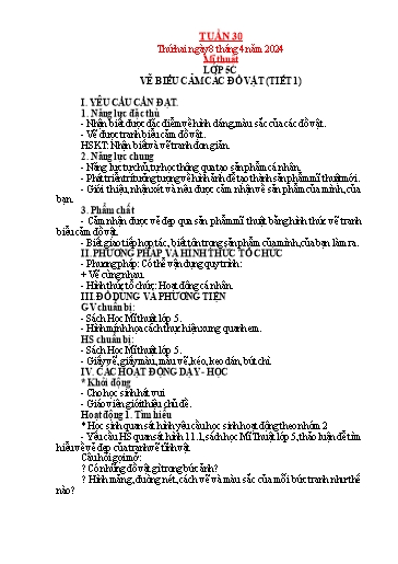 Kế hoạch bài dạy Mỹ thuật + Kỹ thuật + Công nghệ Tiểu học - Tuần 30 - Năm học 2023-2024 - Trần Thị Thu