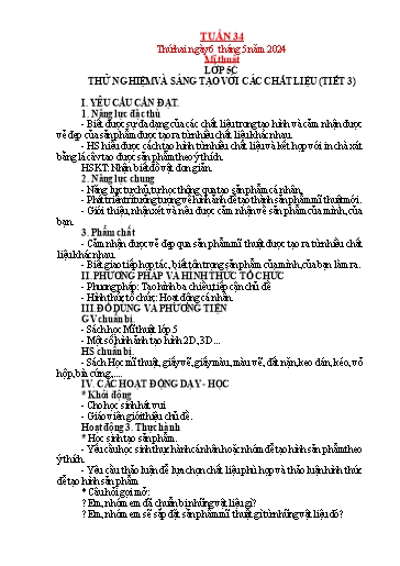 Kế hoạch bài dạy Mỹ thuật + Kỹ thuật + Công nghệ Tiểu học - Tuần 34 - Năm học 2023-2024 - Trần Thị Thu