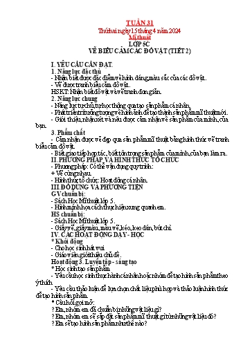 Kế hoạch bài dạy Mỹ thuật + Kỹ thuật + Công nghệ Tiểu học - Tuần 31 - Năm học 2023-2024 - Trần Thị Thu