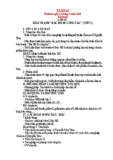 Kế hoạch bài dạy Mỹ thuật + Kỹ thuật + Công nghệ Tiểu học - Tuần 35 - Năm học 2023-2024 - Trần Thị Thu