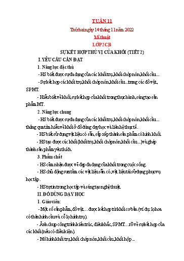 Kế hoạch bài dạy Mỹ thuật + Kỹ thuật Tiểu học - Tuần 11 - Năm học 2022-2023 - Trần Thị Thu