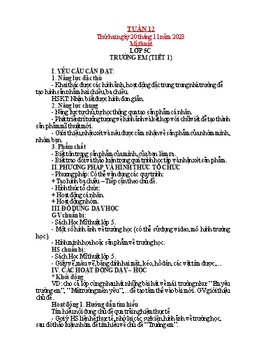 Kế hoạch bài dạy Mỹ thuật + Kỹ thuật Tiểu học - Tuần 12 - Năm học 2023-2024 - Trần Thị Thu