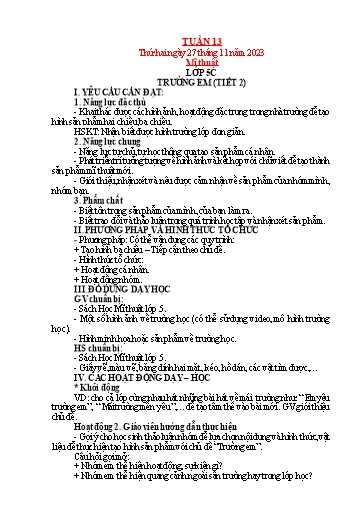 Kế hoạch bài dạy Mỹ thuật + Kỹ thuật Tiểu học - Tuần 13 - Năm học 2023-2024 - Trần Thị Thu