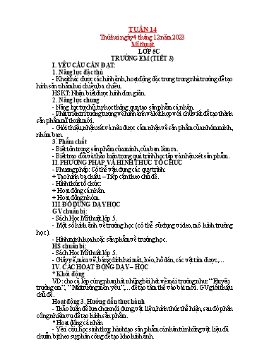 Kế hoạch bài dạy Mỹ thuật + Kỹ thuật Tiểu học - Tuần 14 - Năm học 2023-2024 - Trần Thị Thu