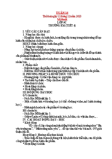 Kế hoạch bài dạy Mỹ thuật + Kỹ thuật Tiểu học - Tuần 15 - Năm học 2023-2024 - Trần Thị Thu