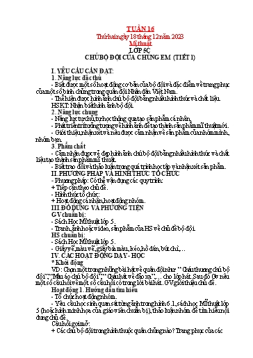 Kế hoạch bài dạy Mỹ thuật + Kỹ thuật Tiểu học - Tuần 16 - Năm học 2023-2024 - Trần Thị Thu