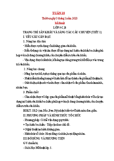 Kế hoạch bài dạy Mỹ thuật + Kỹ thuật Tiểu học - Tuần 18 - Năm học 2022-2023 - Trần Thị Thu