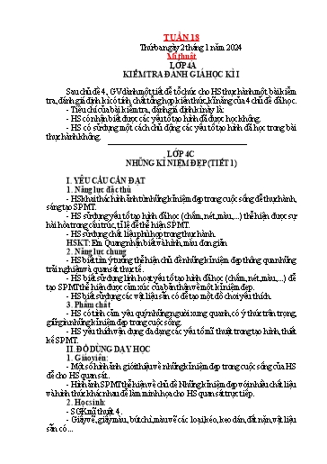 Kế hoạch bài dạy Mỹ thuật + Kỹ thuật Tiểu học - Tuần 18 - Năm học 2023-2024 - Trần Thị Thu