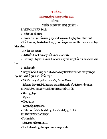 Kế hoạch bài dạy Mỹ thuật + Kỹ thuật Tiểu học - Tuần 2 - Năm học 2023-2024 - Trần Thị Thu