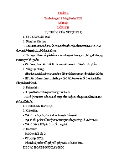 Kế hoạch bài dạy Mỹ thuật + Kỹ thuật Tiểu học - Tuần 2 - Năm học 2022-2023 - Trần Thị Thu