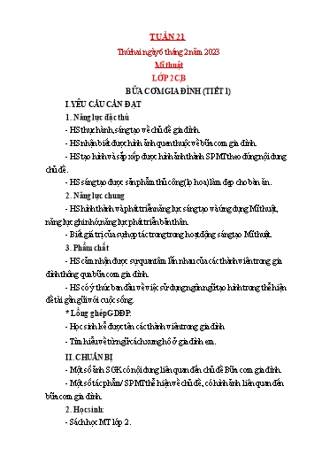 Kế hoạch bài dạy Mỹ thuật + Kỹ thuật Tiểu học - Tuần 21 - Năm học 2022-2023 - Trần Thị Thu