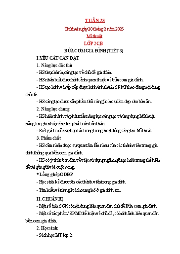 Kế hoạch bài dạy Mỹ thuật + Kỹ thuật Tiểu học - Tuần 23 - Năm học 2022-2023 - Trần Thị Thu