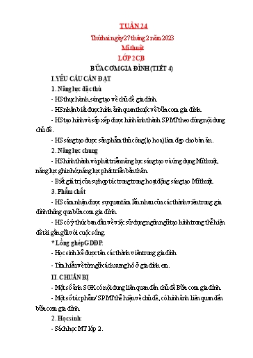 Kế hoạch bài dạy Mỹ thuật + Kỹ thuật Tiểu học - Tuần 24 - Năm học 2022-2023 - Trần Thị Thu