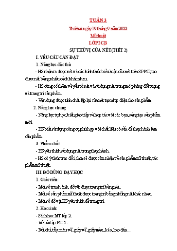 Kế hoạch bài dạy Mỹ thuật + Kỹ thuật Tiểu học - Tuần 3 - Năm học 2022-2023 - Trần Thị Thu