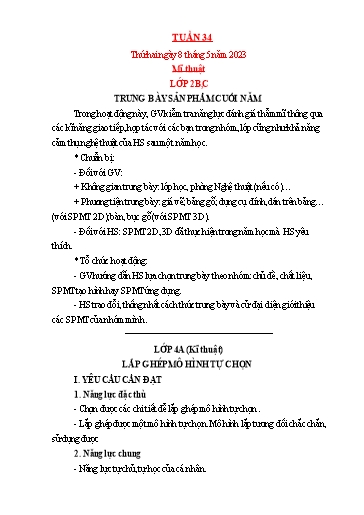 Kế hoạch bài dạy Mỹ thuật + Kỹ thuật Tiểu học - Tuần 34 - Năm học 2022-2023 - Trần Thị Thu