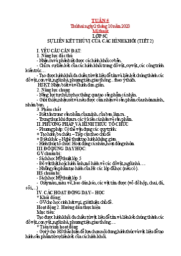 Kế hoạch bài dạy Mỹ thuật + Kỹ thuật Tiểu học - Tuần 5 - Năm học 2023-2024 - Trần Thị Thu