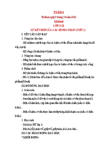 Kế hoạch bài dạy Mỹ thuật + Kỹ thuật Tiểu học - Tuần 5 - Năm học 2022-2023 - Trần Thị Thu