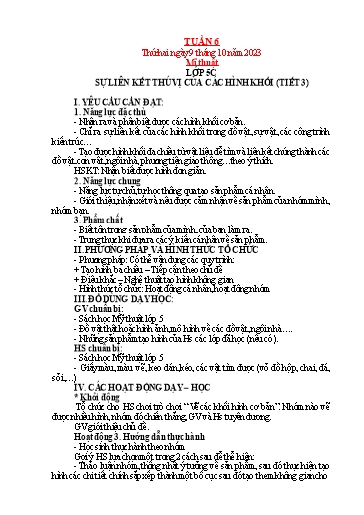 Kế hoạch bài dạy Mỹ thuật + Kỹ thuật Tiểu học - Tuần 6 - Năm học 2023-2024 - Trần Thị Thu