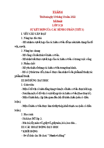 Kế hoạch bài dạy Mỹ thuật + Kỹ thuật Tiểu học - Tuần 6 - Năm học 2022-2023 - Trần Thị Thu