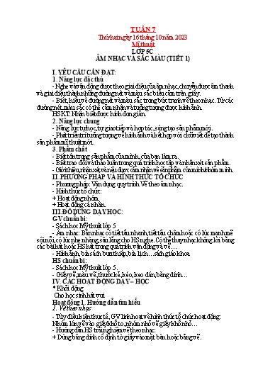 Kế hoạch bài dạy Mỹ thuật + Kỹ thuật Tiểu học - Tuần 7 - Năm học 2023-2024 - Trần Thị Thu