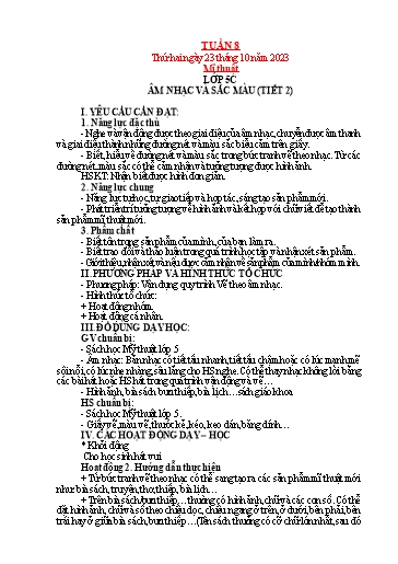 Kế hoạch bài dạy Mỹ thuật + Kỹ thuật Tiểu học - Tuần 8 - Năm học 2023-2024 - Trần Thị Thu