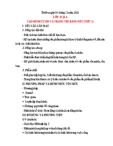 Kế hoạch bài dạy Mỹ thuật Lớp 1 đến Lớp 5 - Tuần 10 - Năm học 2021-2022 - Trần Thị Thu