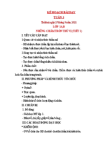 Kế hoạch bài dạy Mỹ thuật Lớp 1 đến Lớp 5 - Tuần 3 - Năm học 2021-2022 - Trần Thị Thu
