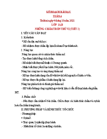 Kế hoạch bài dạy Mỹ thuật Lớp 1 đến Lớp 5 - Tuần 4 - Năm học 2021-2022 - Trần Thị Thu
